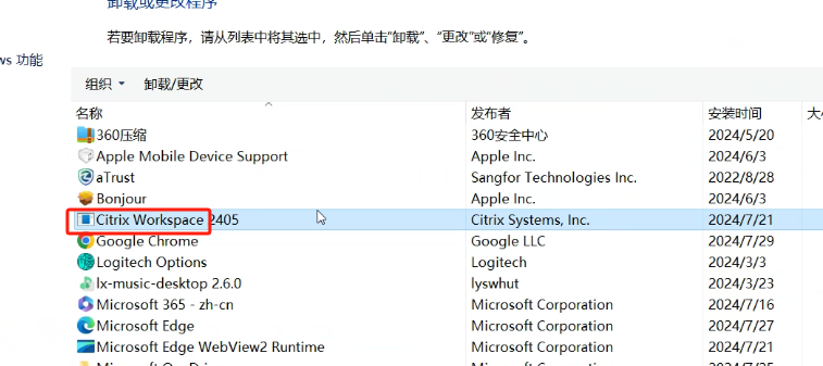 找到控制面板-卸载-Citrix